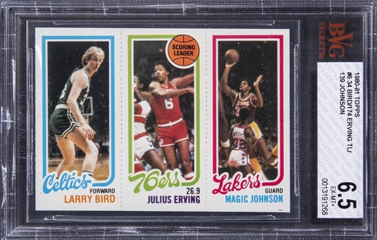 1980 Topps Basketball Bird/Erving/Johnson Rookie Card - BVG EX-MT+ 6.5